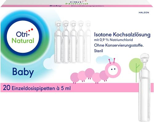 OtriNatural Baby, isotone Kochsalzlösung, 20 Einzeldosispipetten à 5 ml, reinigt Nasenhöhlen, befeuchtet Nasenschleimhaut, verdünnt und löst Nasensekret, aus der Otriven-Familie