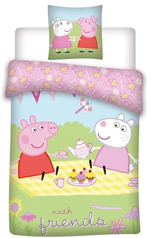 BrandMac Peppa Wutz Pig Wende-Bettwäsche-Set Kinderbettwäsche 135x200 80x80 Bettzeug