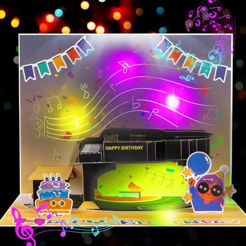 GREETING ART Musical Birthday Cards,Piano Birthday Card With Music & Lights