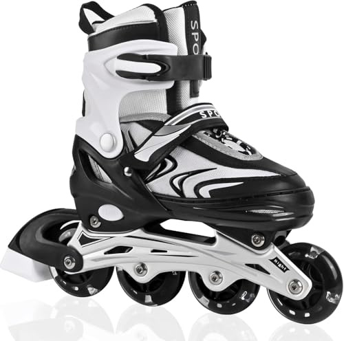 DUZSKJ Patines en línea Ajustables para niños y niñas, Patines en línea para niños, Patines en línea para niñas y niños para Uso en Interiores y Exteriores (Blanco y Negro, M)
