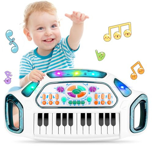 m zimoon Kids Piano Keyboard, 24 Keys Multifunctional Toddlers Musical Toy Instruments with Dynamic Lighting, Educational Gifts for Boys Girls Aged 1-6