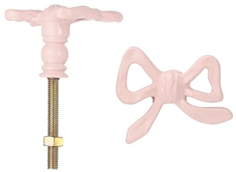 sourcing map 2Pcs Bow Knobs, Metal Bow Dresser Pulls, Cute Decorative Drawer Knobs Lovely Vintage Handles with Screw for Home Bedroom Kitchen Cabinets Hardware, Pink