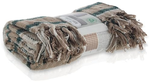 Meisterhome® Luxus Fleece Decke – Kariertes Plaid Beige/Grün – 130x160 cm – Weiche Kuscheldecke – Warme Wohndecke im Retro Vintage Design – Sofadecke & Wohnplaid für Wohnzimmer