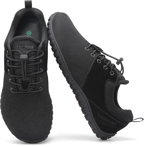 SAGUARO Barefoot Shoes Uomo Scarpe Barefoot Donna Suola in Goccia Zero Sneakers Leggere Scarpe Trail Running Minimalista Antiscivolo — Adatte per Tempo Libero Città Viaggio Nero, Gr.42