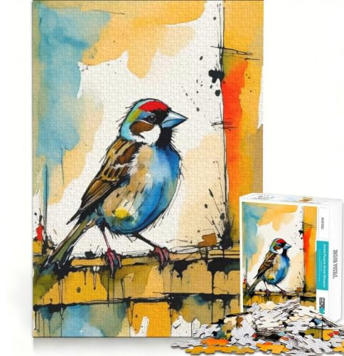 1000 Piece Jigsaw Puzzles House Sparrow Watercolor Painting, Educational Game, Fun Activities at Home, Birthday And Unique Gifts (38x52cm)