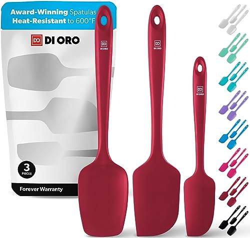 DI ORO Espatulas Silicona Cocina - Espátulas de Silicona Resistente al Calor Hasta 315 °C - Utensilios de Cocina de Silicona sin BPA Antiadherentes - Set de 3 Espátulas para Hornear y Mezclar (Roja)