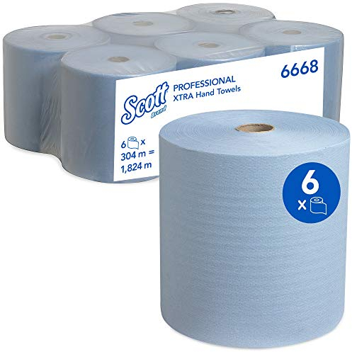 Scott Handtuchhandtücher 6668, 1-lagiges blaues Handtuchpapier, mit Airflex-Technologie, Papierhandtücher für den Lebensmittelkontakt zugelassen, 6 x 304 m