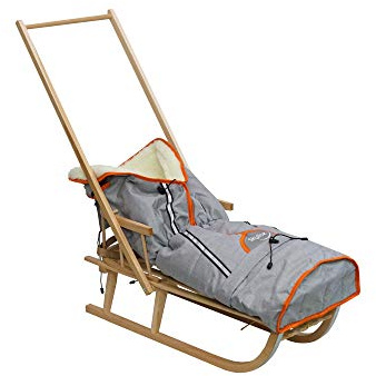 Luge en Bois pour Enfants avec Dossier - Luge Davoser en Bois avec Ceinture de sécurité, Dossier et chancelière d'hive (Naturel/Gris) (Naturel/Gris)