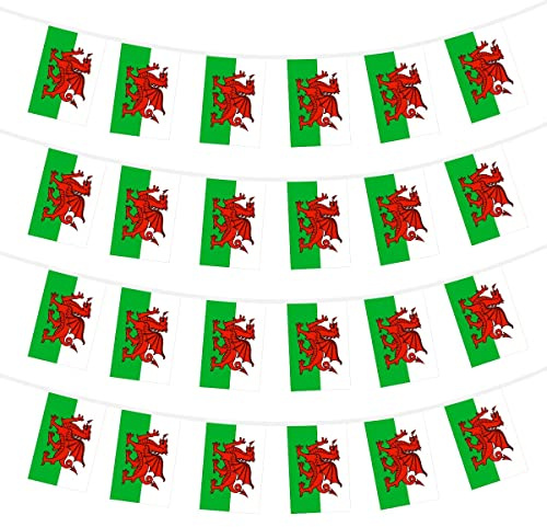 3m/10ft Wales Flag Polyester Bunting Welsh Dragon Football Rugby Banner 10 Flags Sport Support Event Decorations