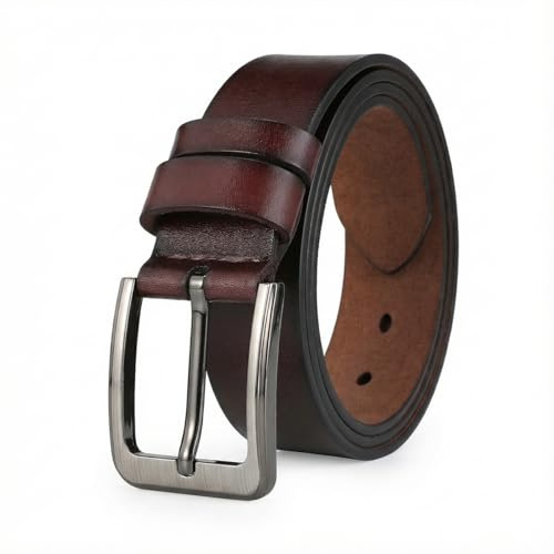 VRLEGEND Men's Genuine Leather Belt for Regular, Big & Tall - Fits Waist 34-62 Inches,Jeans Casual & Work Belt with Gift Box (46-49 Waist,Brown)