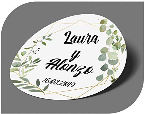 CrisPhy Pegatinas Personalizadas Boda con Nombre y Fecha, Etiquetas Adhesivas para Invitacion Boda, Bautizo, Compromiso, Cumpleaños, Fiesta, Navidad, Vintage, Sellos (Modelo 2)