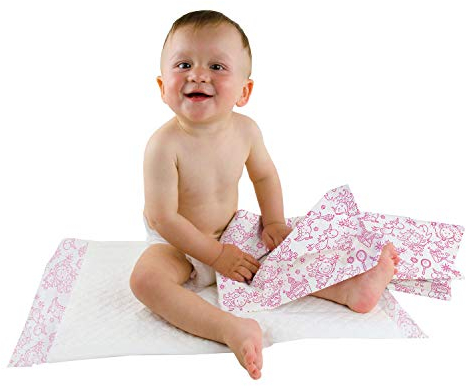 Teqler Baby-Wickelunterlagen: Wickelunterlagen mit verschiedenen Motiven für unterwegs, hygienisch mit Superabsorber 40 x 60 cm (50-er Pack)