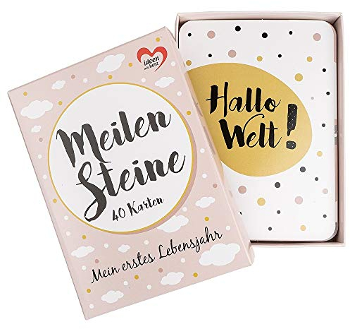 Ideen mit Herz Meilensteinkarten Baby | 40 Stück | 10,5 cm x 14,8 | Ereigniskarten | Für Mädchen & Jungen | Modernes Design | inkl. Geschenkbox (rosa)