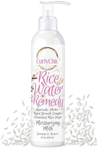 Curly Chic Rice Water Remedy Moisturizing Hair Milk - Hydrates, Detangles & Revives Dry Hair - Ayurvedic Herbs & Fermented Rice Water for Rapid Growth - Sulfate, Paraben & Mineral Oil Free - 8 fl oz