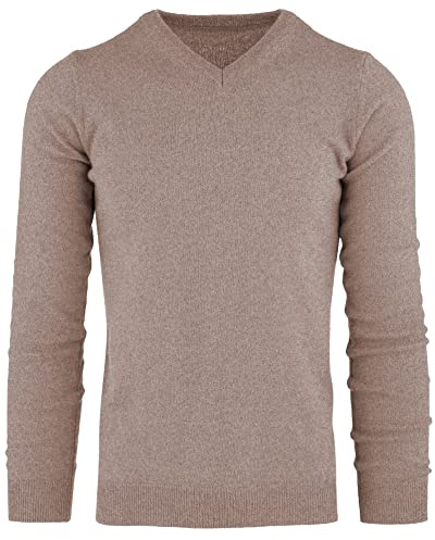 Cashmere Zone - Maglione Uomo Collo a V in 100% Cashmere Lana Pullover in Kashmire Invernale con Manica Lunga(Beige, L)