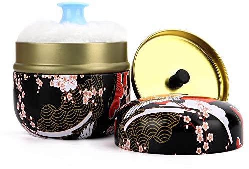 LIONVISON Babypuder Dose, Body Puderdose mit weichem Puderquaste Reisebehälter für Körperpuder, Home Travel Puderetui für Talkumpuder und lose Puder (Schwarz)(Pulver nicht einschließen)