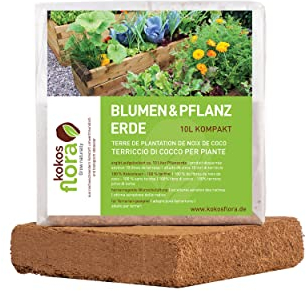 KOKOSFLORA 100L Kompakt - Premium Kokoserde in Beutel - Torffrei - Ideal für den Anbau von Gemüse, Obst und Keimung von Sämlingen mit Startdüngung (10 x 10L - 100L Kokos Blumenerde)