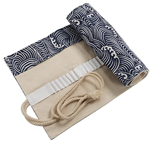 DOITEM Sac a Crayon de Toile, 48 Trous Pochette pour Crayons, Trousse de Crayons de Couleurs Sac Multi-usages (Crayons Non Inclus)