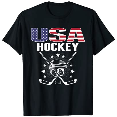 America Ice Hockey Fans Jersey USA Flag Support Hockey Team Women Kids Men T-Shirt