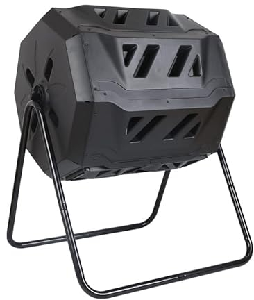 Compostiera rotante da 160 litri, bidone del compost da giardino con doppia camera rotante a 360° e porte scorrevoli, bidone del compost a lavoro rapido per impieghi gravosi, composizione facile