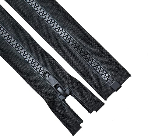 Sawoake 2PCS #5 19 Inch Separating Jacket Zippers for Sewing Coats Jacket Zipper Black Molded Plastic Zippers Bulk Tailor DIY Sewing Tools for Garment/Bags/Home Textile