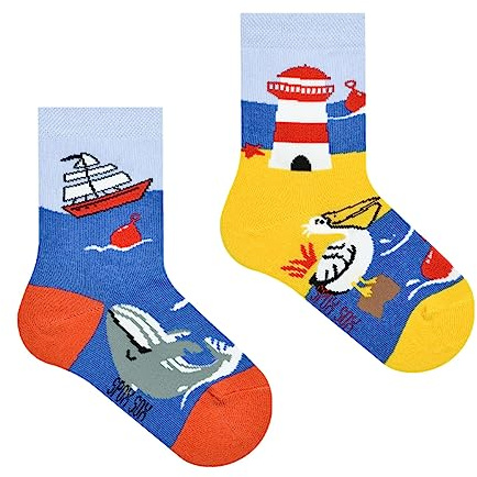 Spox Sox Casual unisex för barn – roliga, flerfärgade, färgglada, galna, olika mönstrade strumpor för individualister, Hav och sjöstrand, 23-26 EU