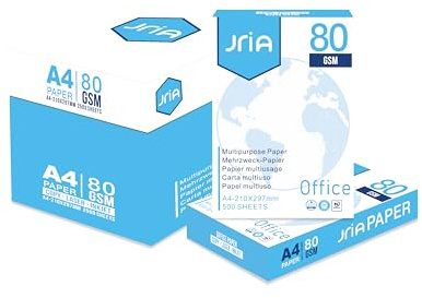 JriA A4 Paper, 5 Reams, 2500 Sheets (80gsm), Multi-Purpose Printer Copier Paper for School, Office or Home Use