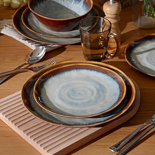 Gufaith Melamine Dinnerware Sets,12Pcs Plate and Bowl Set,Unbreakable and Lightweight Dish Set,Great for Camping and RV,BPA free,Dishwasher Safe(Sandy Brown)