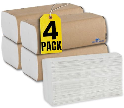 1InTheOffice Toallas de papel multipliegues, toallas de mano de papel para baño, toallas de papel plegadas, 1 capa, 9 x 9.45 pulgadas, 250 toallas por paquete, paquete de 4
