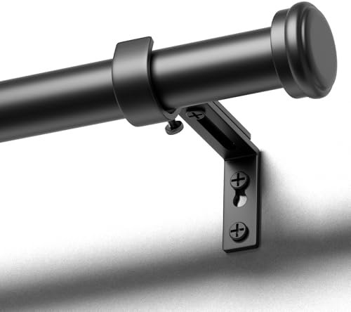 Black Curtain Poles for Eyelet Curtains, 80–120cm Extendable Metal Curtain Rod, 25mm Diameter, Adjustable Curtain Rail for Bedroom, Living Room