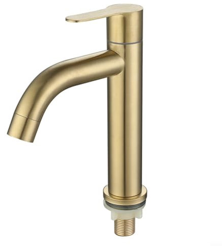 EXTRWORY Fregadero de baño de acero inoxidable solo grifo de agua fría lavabo de oro cepillado lavabo, solo grifo de agua fría, solo grifo de lavabo de agua fría