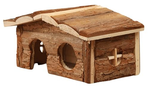 Jaula para hámster, casa esquinera para mascotas pequeñas, accesorios para jaulas, techo de corteza, casa de refugio de madera para roedores
