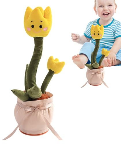 Melodic Dancing Blossom - Cheerful Singing Flower Stuffed Doll, Fun Motion Plush Figure | Portable Music Floral Companion, Lively Buddy, USB Rechargeable Playmate, Amusing Nursery Decor Accent,