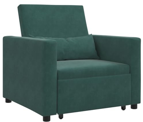 vidaXL Sillón Verde Oscuro con Sofá Cama | Asiento Estiloso de Terciopelo Ideal para Sala de Estar y Espacios Modernos con Muebles Convertible Confortables