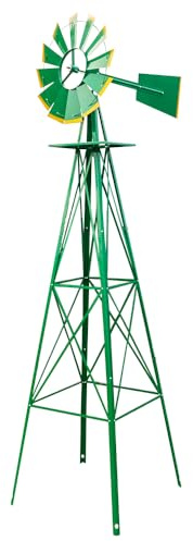 8FT Heavy Duty Metal Garden Decoration Windmill, Weather Resistant Resistant Rust Proof Decorative Windmill with 4 Leg Design for Yard, Lawn and Backyard, Green