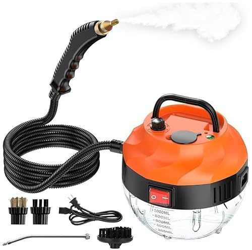 Teodute 3800W Pulitore a Vapore Portatile, 6 Velocità Regolabili, 1L Serbatoio Steam Cleaner, per Cucina Bagno Patio Piastrelle Fughe Pavimenti (Arancione)