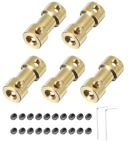 QUARKZMAN 5 Pcs Giunto Di Accoppiamento Albero In Ottone Da 6mm A 6mm Con Viti E Chiave Esagonale Giunto Flessibile Albero Motore Per Ruote Auto Pneumatici Motore