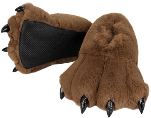 Xoeryoy Pantuflas con forma de garra de animal, cálidas, de felpa, divertidas, con forma de garra, antideslizantes, cómodas, para adultos, hombres y mujeres, color marrón