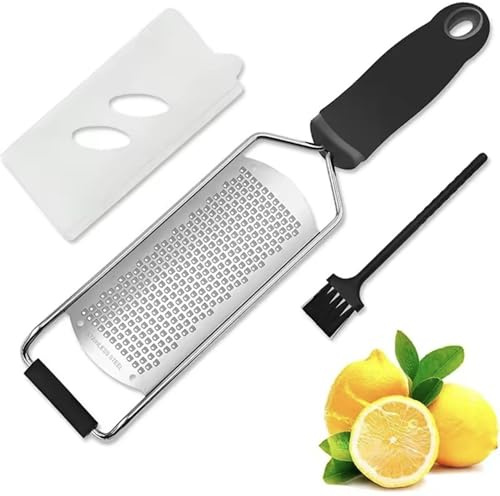 Grattugia per formaggio, grattugia per parmigiano, grattugia per limone, zenzero, in acciaio inox, con custodia protettiva e spazzola per la pulizia