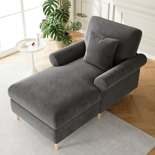 YuQozii Sillón de relax acolchado, sillón plegable, cómodo sillón de lectura, sillón de salón, silla de lectura XXL, sillón de terciopelo grande, puf para salón y dormitorio, color gris
