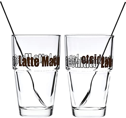 LEONARDO HOME Solo Latte-Macchiato Set, Kaffee-Gläser inklusive Löffel, spülmaschinengeeignete Glas-Becher, 4er Set, 410 ml, 042555