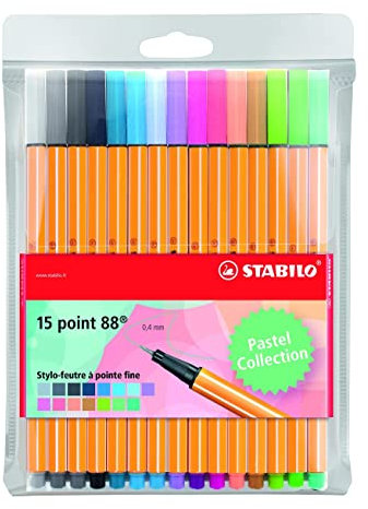 STABILO - Fineliner - point 88 Pastel - 15er Pack - mit 15 verschiedenen Farben