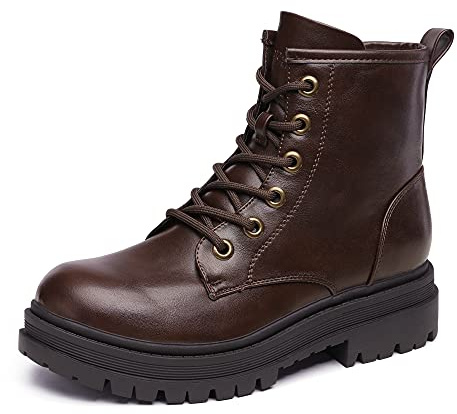 DREAM PAIRS Stivaletti da Combattimento con Lacci Neri per Le Donne Tomaia Idrorepellente Stivaletti Donna Stivali Donna,Size 36,Marrone,Strong-5