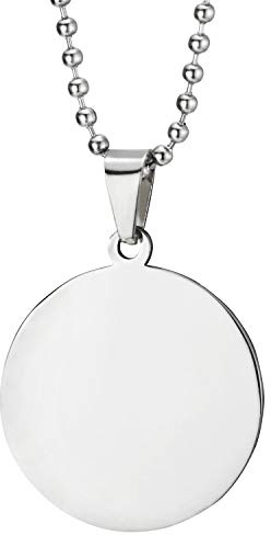 COOLSTEELANDBEYOND Mens Women Stainless Steel Round Disc Pendant Necklace Two-Sided Mirror and Brushed Finish Blank Tag on Ball Chain