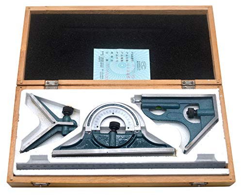 Oudtinx Industrial Tools 12'' 4 Combination Square Ruler Set Protractor Satin, 4-R Graduation