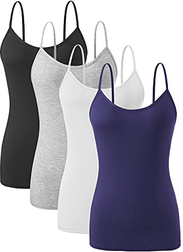 Ymmchy Women Camisoles Adjustable Spaghetti Strap Tank Tops Basic Undershirt 4 Pack Black/Gray/White/DB M