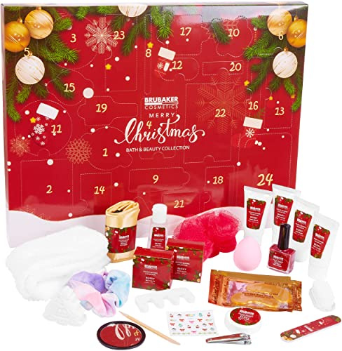 BRUBAKER Cosmetics Beauty Adventskalender 2025 - der XXL Wellness Weihnachtskalender für Frauen und Mädchen - 24 x Körperpflege Produkte & Spa Accessoires - Rot