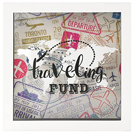 UMICAL Caja decorativa de 8 x 8 pulgadas con marco de caja de sombra blanca para ahorrar dinero con ranura vitrina de madera para pared y mesa, ideas de regalo de boda y viaje para viajeros