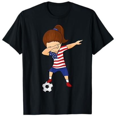Soccer Shirt, Dabbing Soccer Girl, USA Flag Jersey T-Shirt