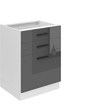 Belini Unterschrank Küche, Küchenunterschrank 60 cm Breite. SDSZ Küchenunterschrank ohne Arbeitsplatte. Küchenschrank mit Schubladen, Silber Hochglanz